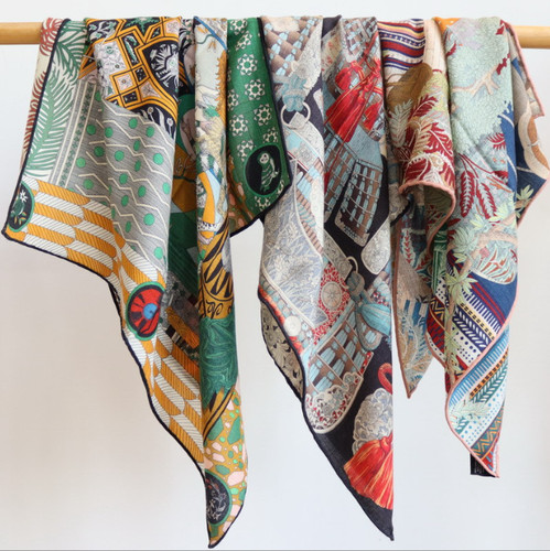 70% Cashmere & 30% Silk Collar Scarf Aztec Print Double Face Square Necktie 26" - Picture 1 of 47