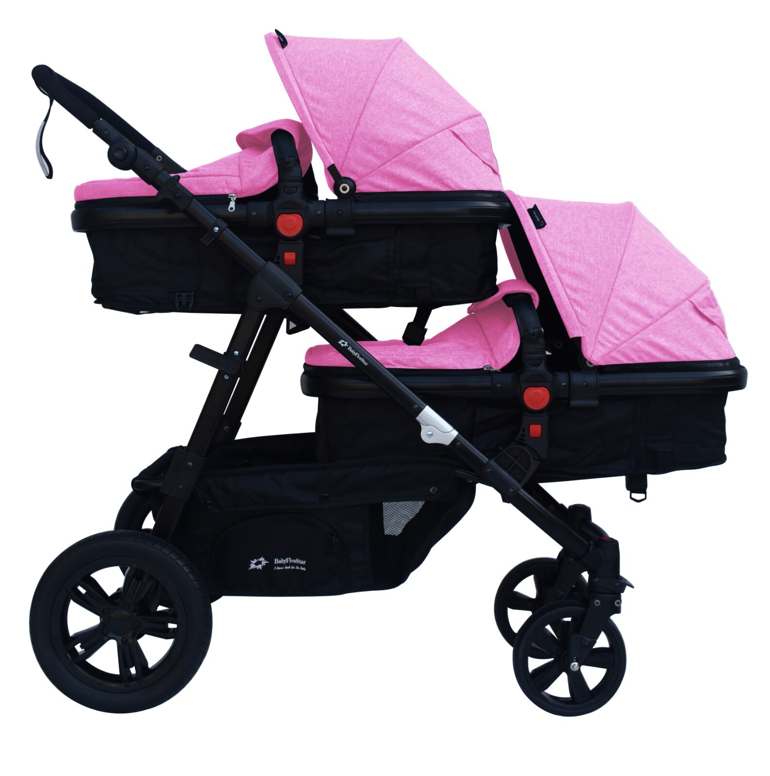 PASSEGGINO DOPPIO/GEMELLARE 2in1 NERO E ROSA PER DUE BAMBINI FRATELLI STROLLER foto 4