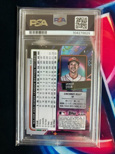 2024 Topps Cosmic Chrome #9 Spencer Steer Aqua Equinox Refractor /199 PSA 10 - Picture 2 of 2