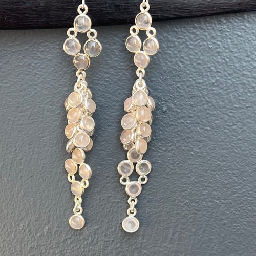 Sterling Silver Moonstones Dangle Drop Earrings . Mod Modern Jewelry - Bild 5 von 9