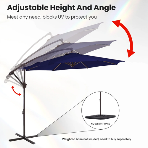 10' Outdoor Hanging Offset Cantilever Umbrella for Patio(No Base), Navy Blue - Picture 4 of 12
