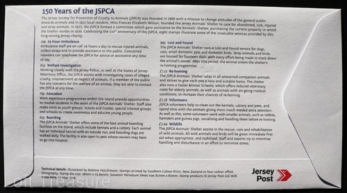Jersey Stamps "JSPCA - 150 Years" First Day Cover 2018 - Picture 3 of 3
