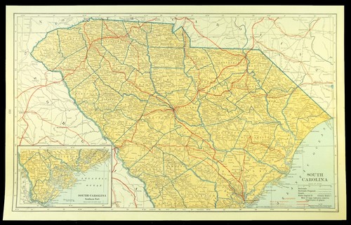 Antique Map of SOUTH CAROLINA Highway Map Auto Trails Old Original RARE 1920 - Picture 3 of 11