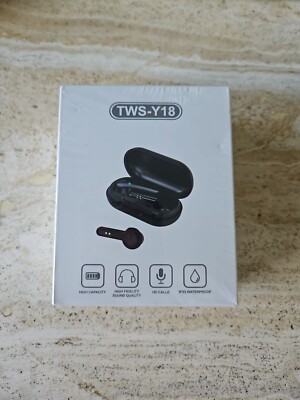 New Sealed Black TWS-Y18 Earbud Headphones IPX5 HD