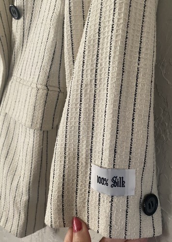 Vintage Focus 2000 Charles Glueck Beige 100 % Seide Blazer Rock Anzug Set Gr. 8 Neu mit Etikett - Bild 4 von 18