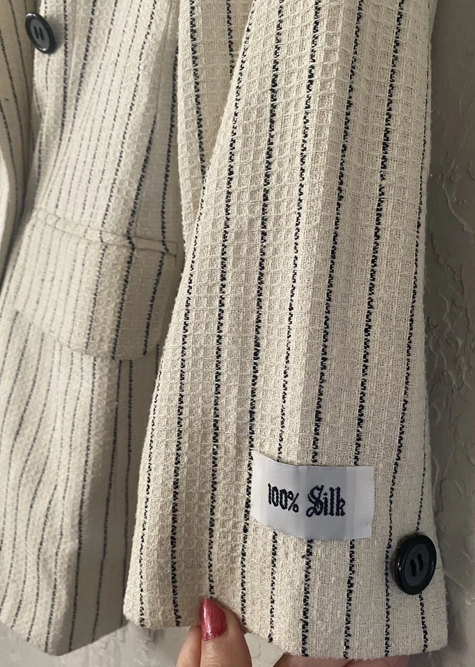 Conjunto de Traje Falda Blazer Vintage Focus 2000 Charles Glueck Beige 100% Seda Talla 8 Nuevo con Etiquetas Foto 4 de 4