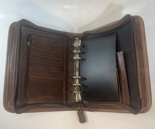 Franklin Covey Compact 6-Ring Planner Brown Full Grain Leather Suede Made in USA - Picture 5 of 11