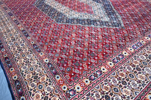Tappeto geometrico vintage zona caucasica 10x13 rosso annodato a mano tappeto lana orientale - Foto 10 di 13