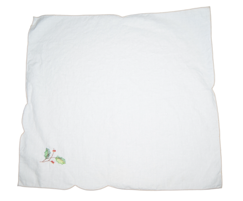 Vintage Round Tablecloth 8 Napkins Table Linen White Embroidered Holly Handmade - Picture 10 of 11