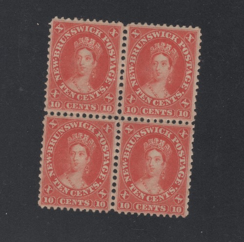 NEW BRUNSWICK #9 10c vermilion block of 4 fine plus two never hinged - Picture 2 of 2
