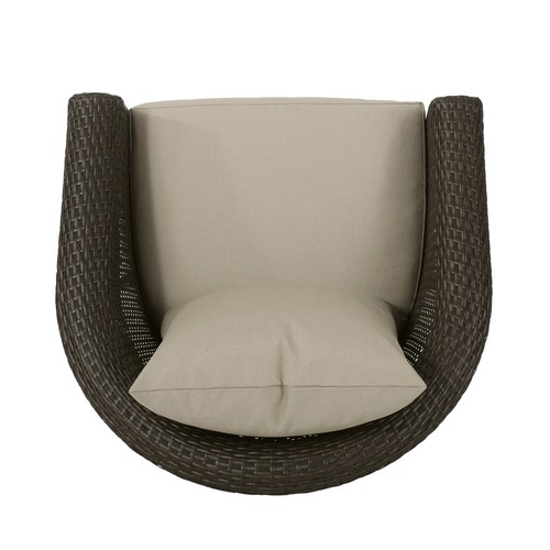 Patio Swivel PE Wicker Chair Outdoor Swivel Club Chair Aluminum W/ Beige Cushion - Picture 10 of 12