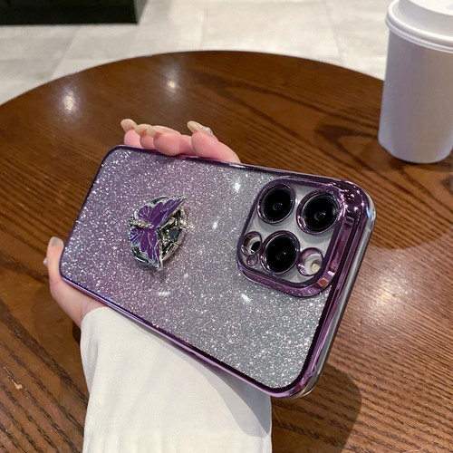 For Various Phone Hot Butterfly Ring Bracket Case Back Glitter Women Girls Stand