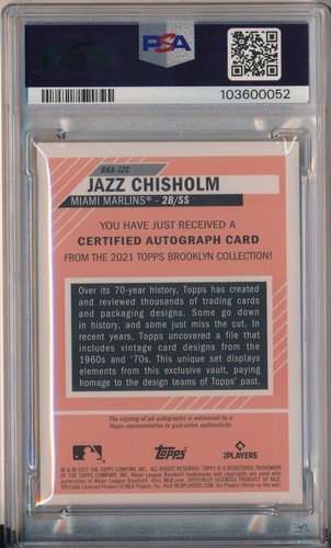 2021 Topps Brooklyn Collection Jazz Chisholm Rookie Auto /20 Orange PSA 9/10 - Picture 2 of 2