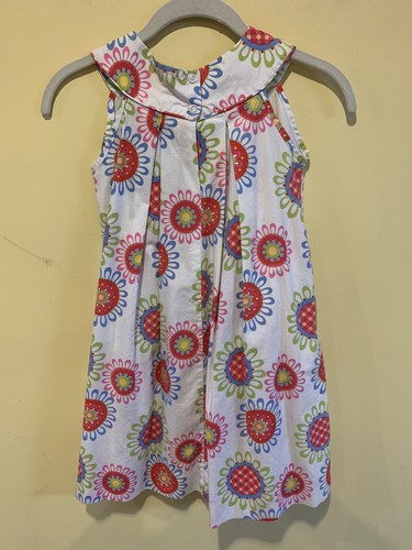 Little English Youth Girl’s Size 7 Sleeveless Dress White Pink Blue Green Geo - Picture 2 of 6