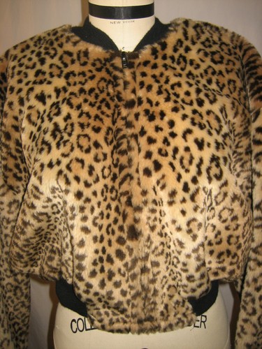 vtg 1990s faux fake fur LEOPARD Print FUZZY TEDDY