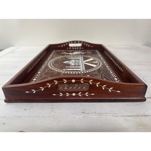 Taj Mahal Inlaid handmade Wooden Service Tray With Handles - 第 7/8 張圖片