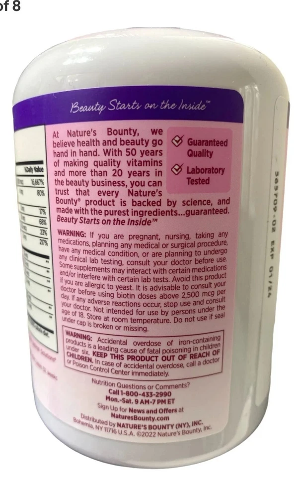 Nature's Bounty HAIR SKIN and NAILS 250 Softgels Multivitamin 5000 mcg Biotin - Image 2 of 4