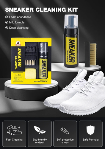 Shoe Cleaner Care Kit 2 Brushes 5.3oz Cleaning Agent & Towel Sneakers & Boots - Picture 9 of 14