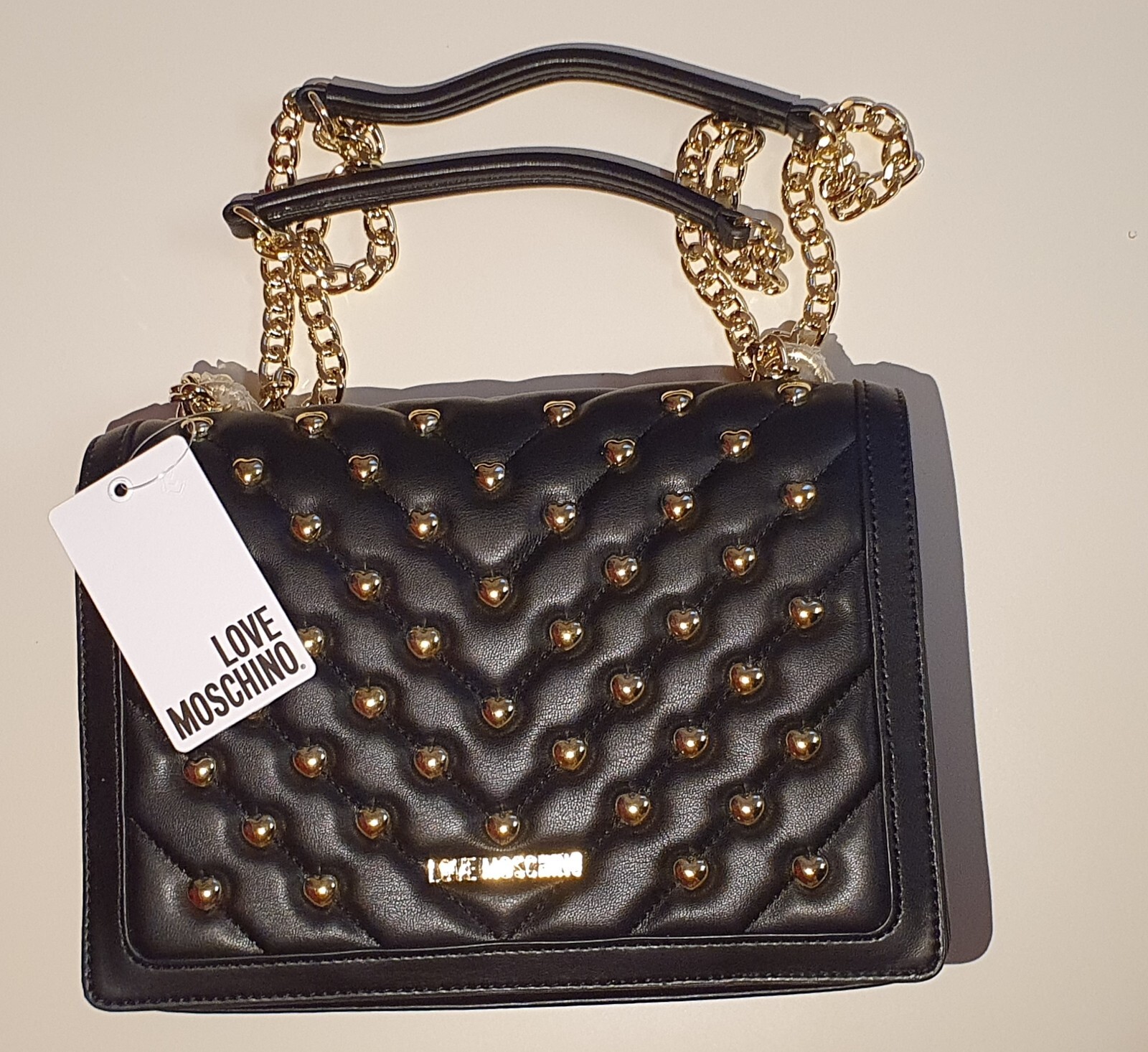 BNWT - LOVE MOSCHINO Black Quilted & Heart Studded Shoulder Bag RRP £220 image 3