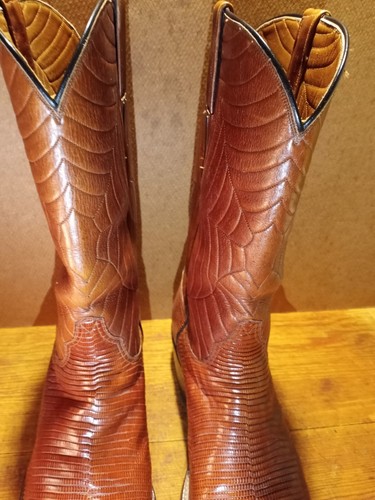 Texas Custom Matched Cognac Lizard & Calfskin Cowboy Boots Sz 9.5-10 Top Cond'n - Picture 3 of 10