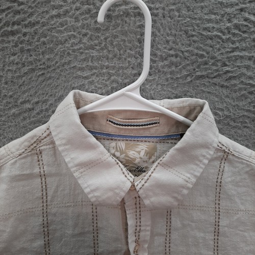 Tasso Elba Shirt Adult Large Gray Tan Linen Blend Hawaiian Camp Nautical Coastal - Picture 9 of 9