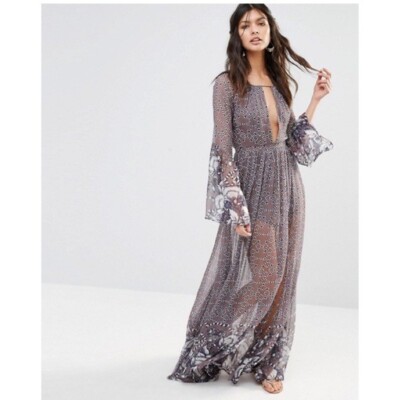 slim fit dress slacks T*PARTY Light Purple Long Maxi Dress with Fringe main image 1