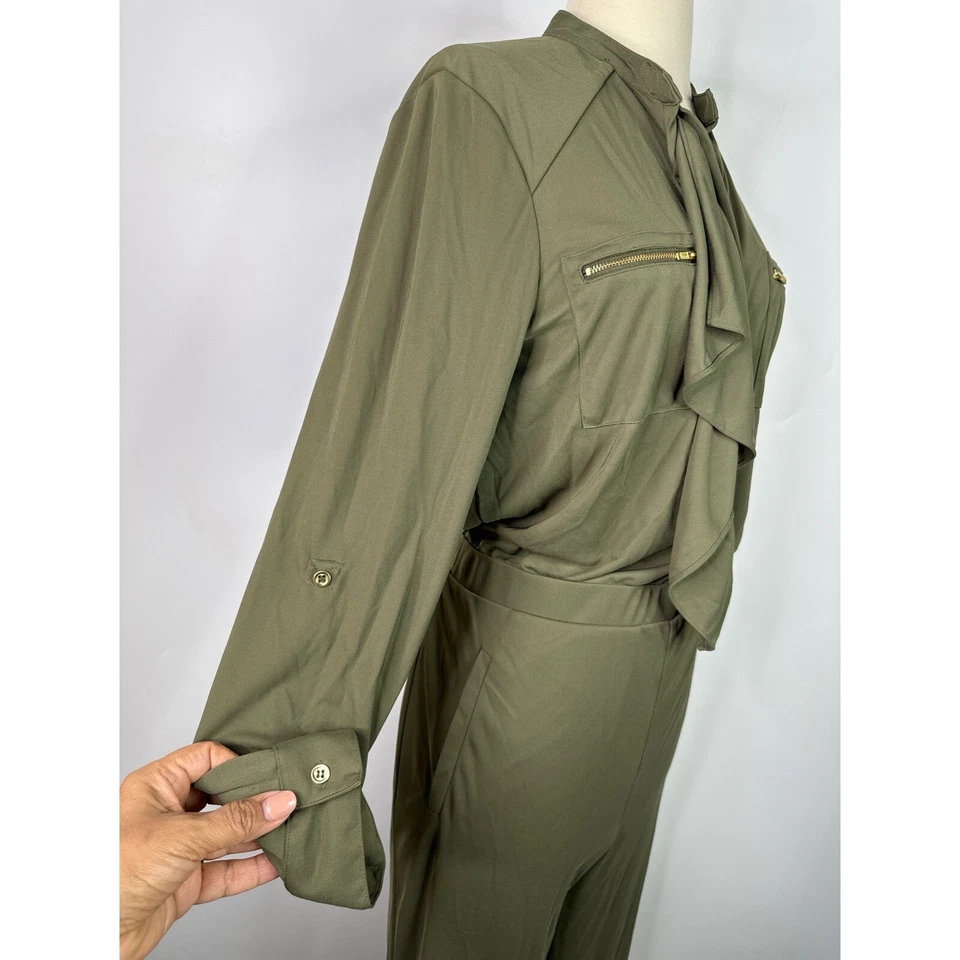 Chico’s Roll Tab Sleeve Collared Jumpsuit Sz M Foto 2 de 4