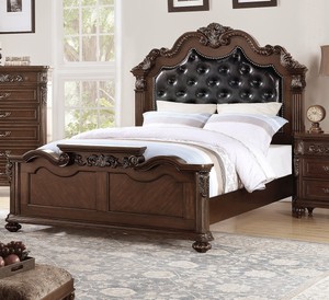 Details About Formal Style Brown Leather Tufted Cal King Bed Master Bedroom Tufted Hb Wooden