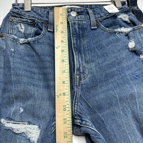 Abercrombie and Fitch High Rise Mom Jean Size 0 Distressed Denim Medium Wash NEW - Picture 13 of 14