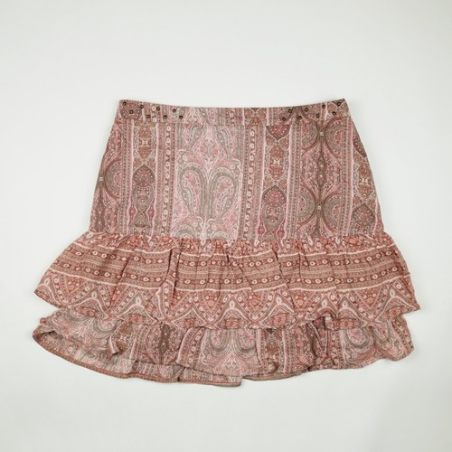 vintage 2000s y2k mini pink boho stud paisley short frill micro skirt small 10 - Picture 2 of 9