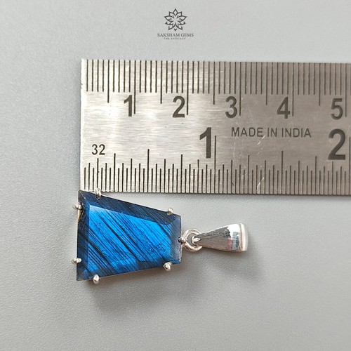 Juego de colgantes de plata 925 con piedras preciosas trapecio labradorita azul de 28,80 quilates 1,30" - Imagen 2 de 8