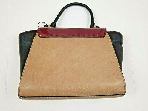Kate Landry Burgundy Tan Black Patent Flap Handbag - Picture 3 of 10