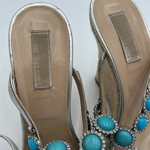 Cuñas Santorini Michael Kors Vintage Plateadas Metálicas Turquesa, Playa, Talla 10 - Imagen 13 de 13