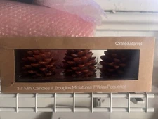 CRATE & BARREL 3 MINI CANDLES PINECONES 256-953 BROWN ORANGE COLOR