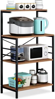 4 Tier Kitchen Bakers Rack Multi-Functional Metal Storage Shelf Organizer Brown