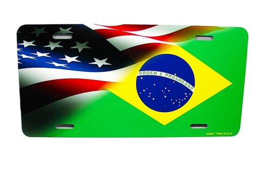 BRAZILIAN BRAZIL AMERICAN FLAG METAL CAR NOVELTY LICENSE PLATE AUTO TAG - Picture 3 of 15