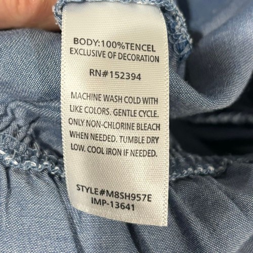 NWT Magnolia Skye Boho Off-Shoulder Jumpsuit with Tie Sleeves Blue Chambray L - Picture 4 of 9