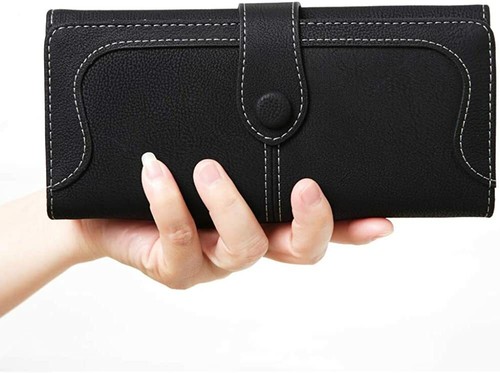 Women's Trifold Wallet Vegan Leather Clutch Long Card Phone Holder Purse Handbag - Picture 15 of 26