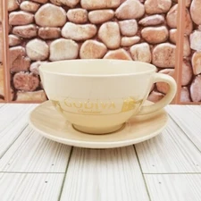 Godiva Chocolatier Cappuccino Coffee Large Cup Mug Saucer Set Rare Gold