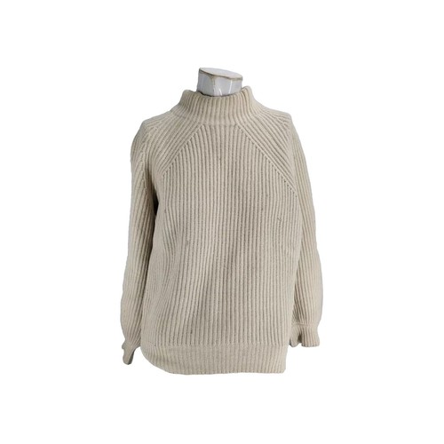 United Arrows Women's Sweater Medium Cream Wool Knit Ribbed Mock Fisherman - Picture 1 of 8