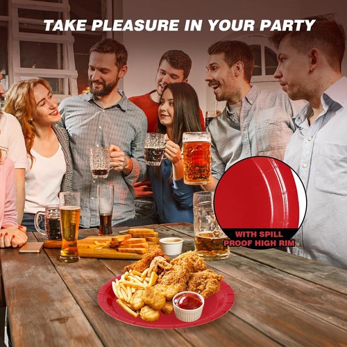 Disposable Paper Plates Red, 50 Count 9” Dinner Plates Bulk for Party Supplie... - Picture 2 of 6
