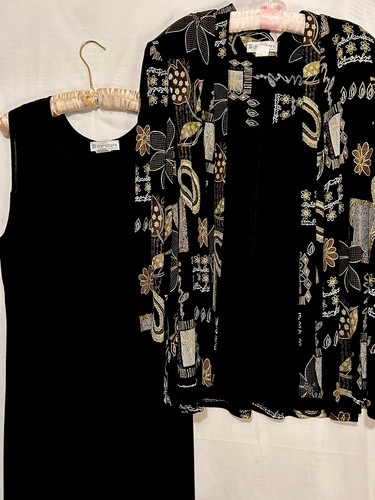 Dressbarn Dress 22 Matching Jacket 2 Pc Black Slinky Stretch Travel Knit 22W - Picture 2 of 13
