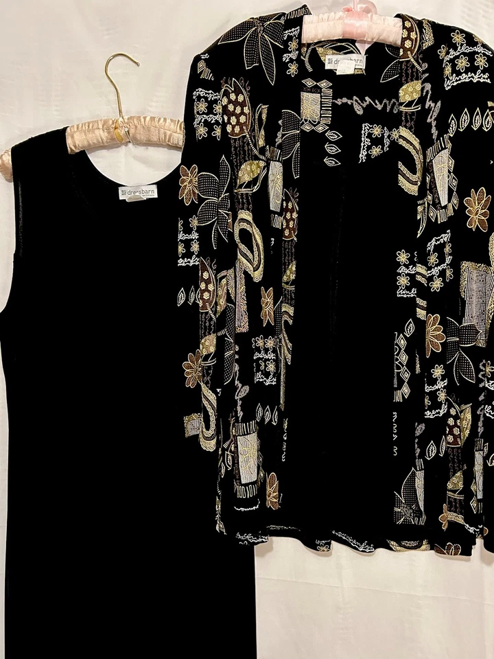 Vestido Dressbarn 22 Chaqueta a Juego 2 Piezas Negro Slinky Elastizado Viaje Tejido 22W Foto 2 de 4