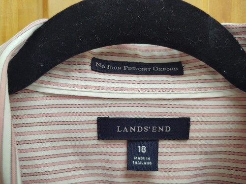Lands End Size 18 No Iron Pinpoint Oxford Red & White Stripe Classic Shirt - Picture 3 of 7