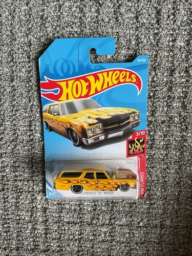 Hot Wheels 70 CHEVELLE SS WAGON HW Flames Car Yellow 56/250 2017 NEW Sent In Box - Picture 2 of 4