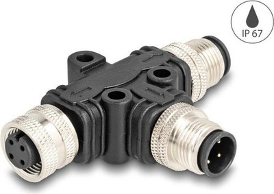 Delock T-Splitter M12 mit 4-poliger A-Codierung, 1 x 1 x Stecker und