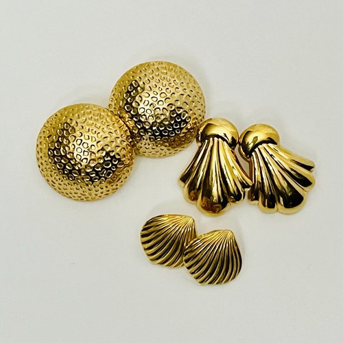 3 Grossi Tono Oro Retro Glam Anni 70 80 Shell Mezza Sfera Dichiarazione *Orecchini Schienali - Foto 13 di 13