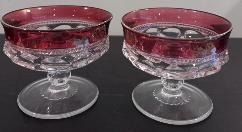 Pair of Kings Crown Ruby Stain/Flash Thumbprint Single Stick Candle Holders