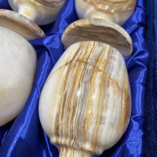 Set of 6 Vintage Marble Onyx Wine Glasses Stone Cup w/Box Alabaster - Picture 2 of 10
