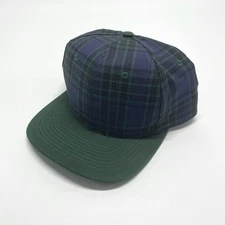 Blue Green Plaid Snapback Cap Flat Brim Hat San Sun Golf